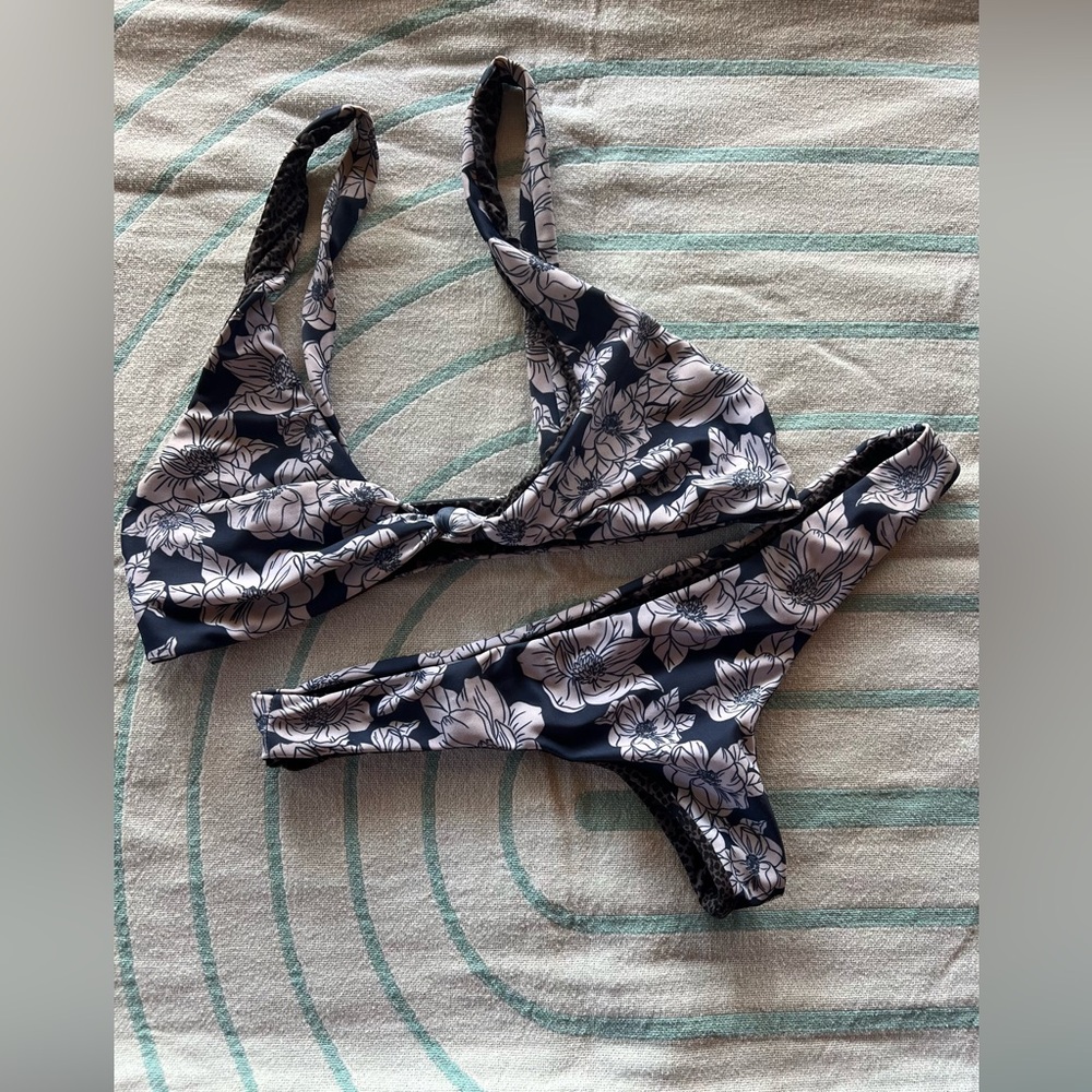 Acacia Swimwear Navy and White Floral Bikini